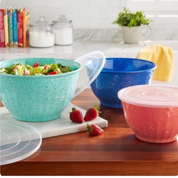 6-Piece The Pioneer Woman Set Melamine Serving Bowl With Lids - Picture 3 of 9